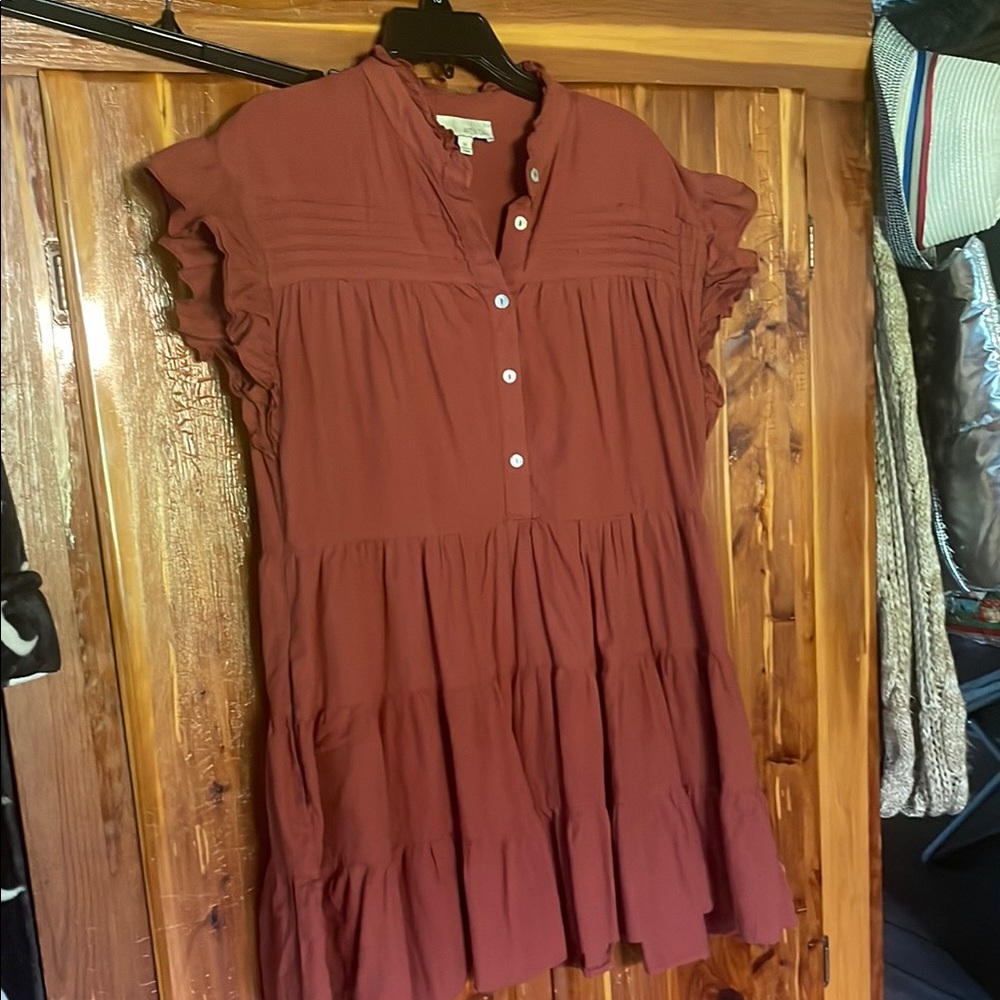Pinch Design Orange Mini Sundress with Mandarin Collar and Flutter Sleeves
